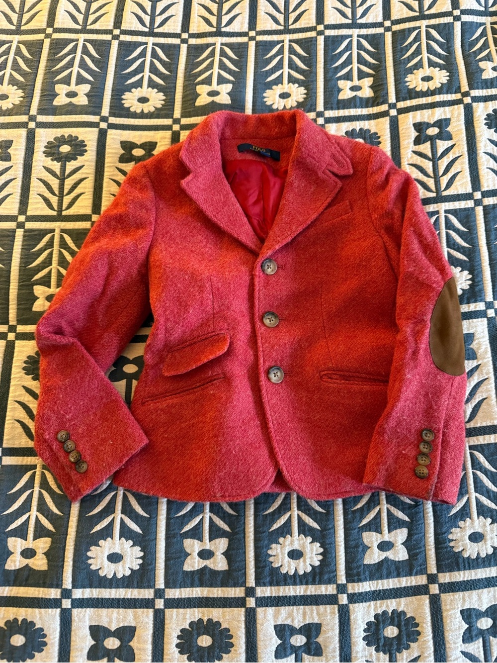 Unisex' Red Polo RLWool-Blend Blazer Jacket with Elbow Patches